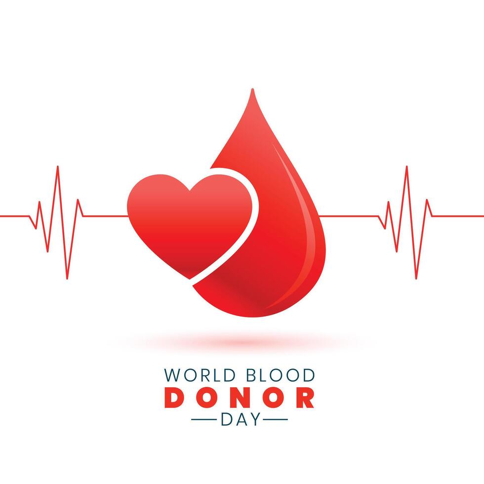 mundo sangue doador dia coração e sangue solta com batimento cardiaco linha conceito poster vetor