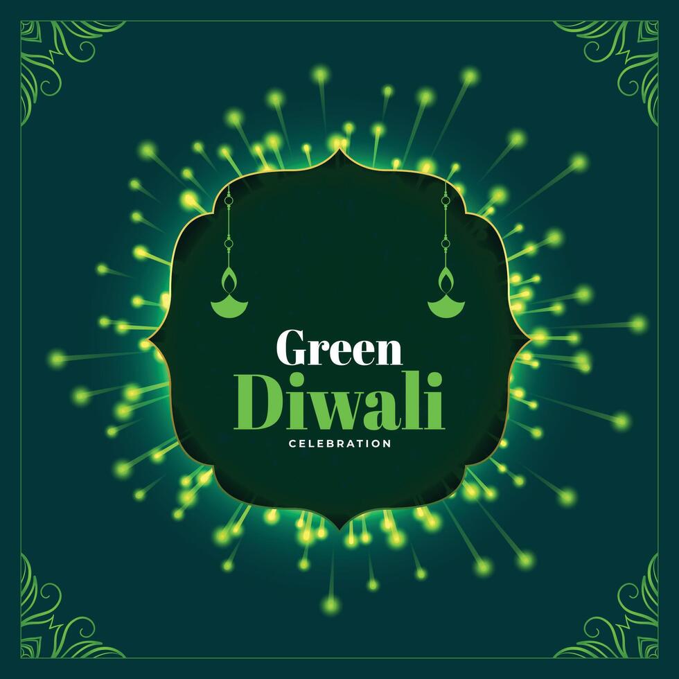 feliz eco diwali celebração fundo com verde fogo de artifício Projeto vetor