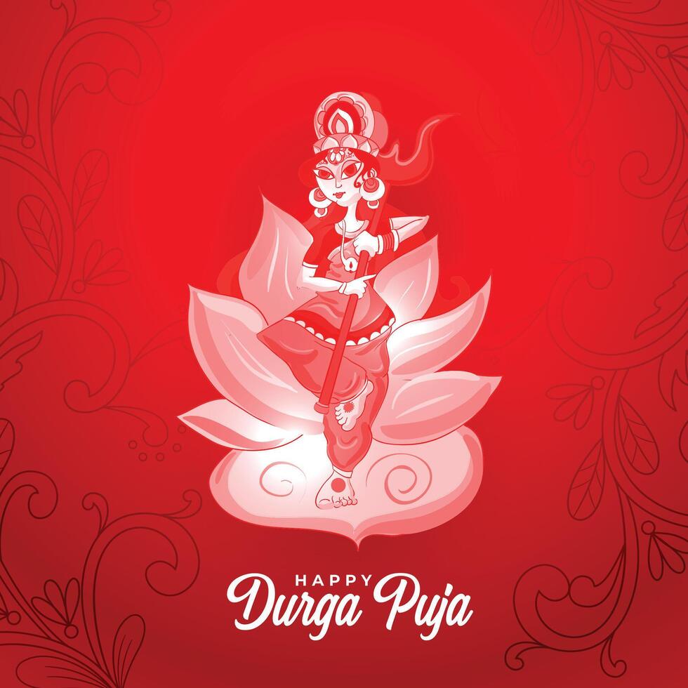 shubh durga pooja navratri festival vermelho cumprimento fundo vetor