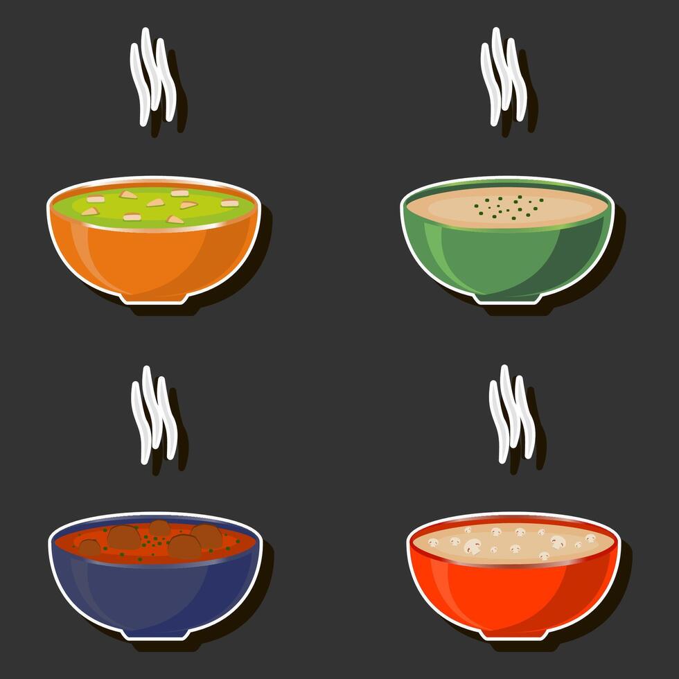 ilustração em tema grande conjunto vários tipos lindo saboroso comestível quente caseiro sopas vetor