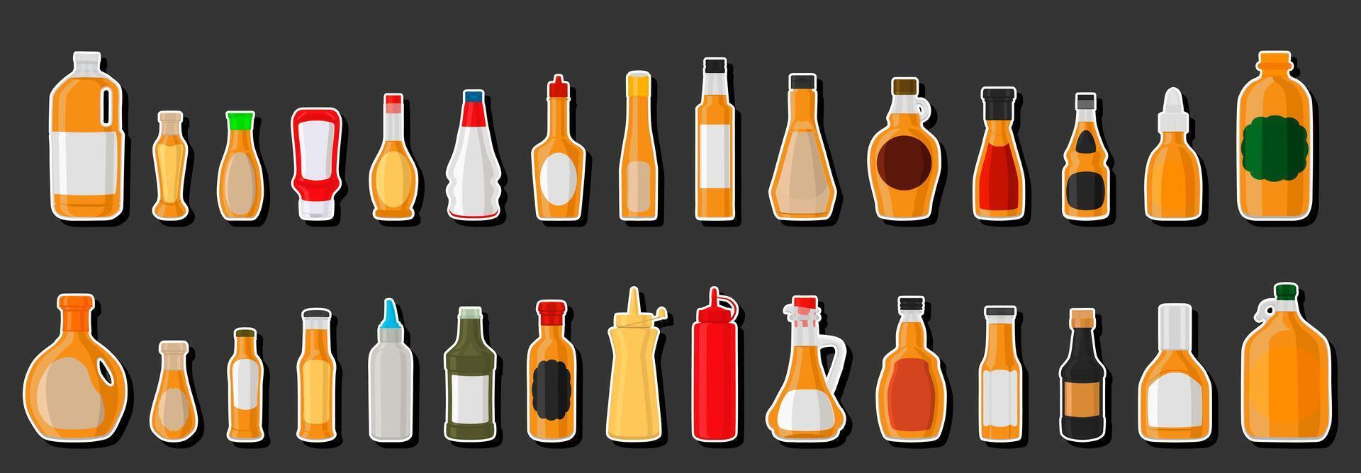 ilustração no kit temático diversas garrafas de vidro com xarope de coquetel líquido vetor