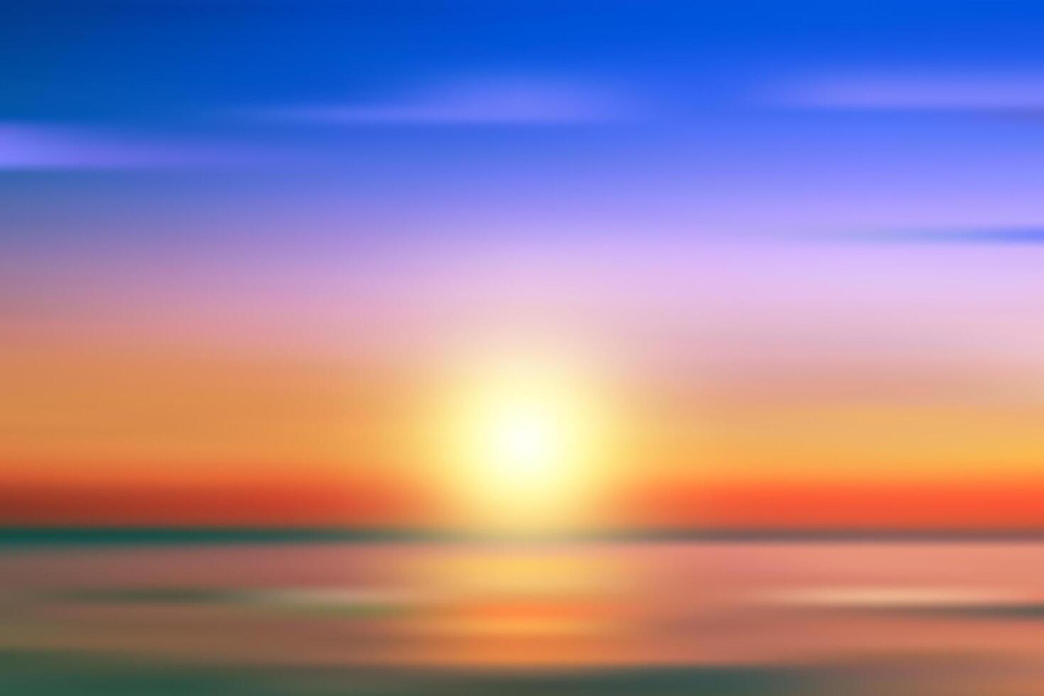 pôr do sol céu fundo com nuvens. azul e laranja dramático gradiente horizonte. verão tarde panorama. vetor mar de praia ilustração