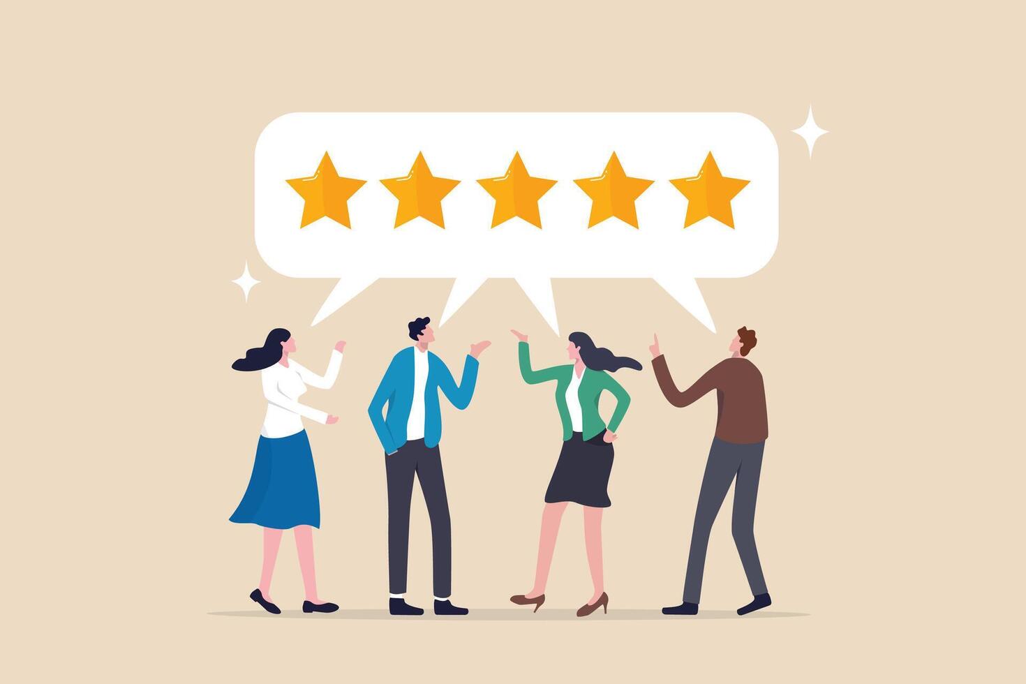 cliente lealdade, consumidor satisfação dando 5 estrelas Avaliação opinião, melhor do utilizador experiência ou Confiar em para usar serviço novamente conceito, vários cliente pessoas dando 5 estrelas Reveja para qualidade serviço. vetor