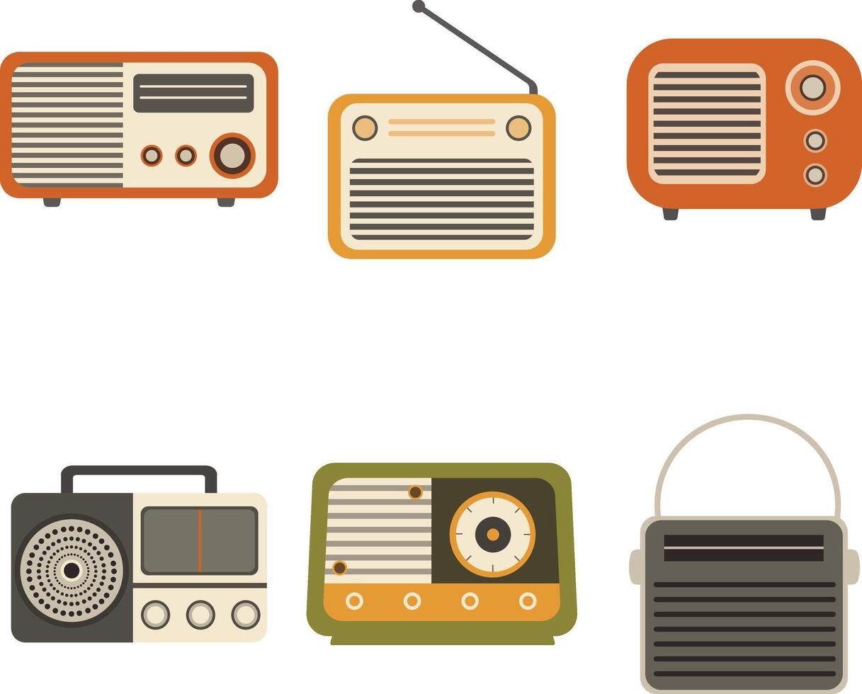 velho rádio estéreo ícone definir. vintage estilo. isolado em branco fundo vetor