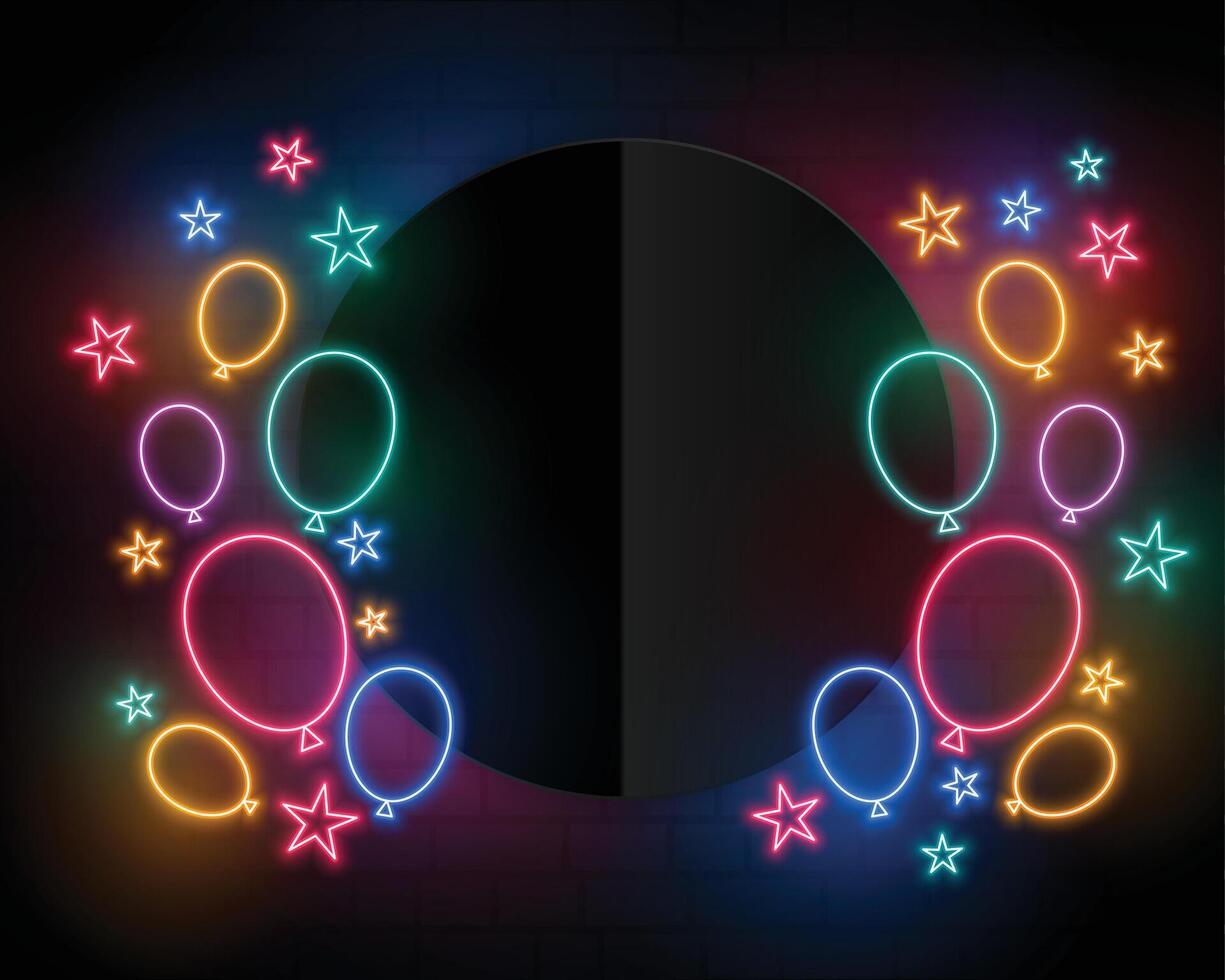 celebração aniversário balões dentro néon estilo e texto espaço vetor