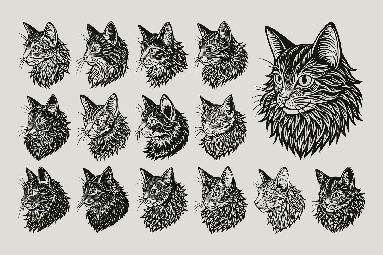 ai gerado coleção do desenhando lado Visão Lapérm gato cabeça ilustração Projeto vetor