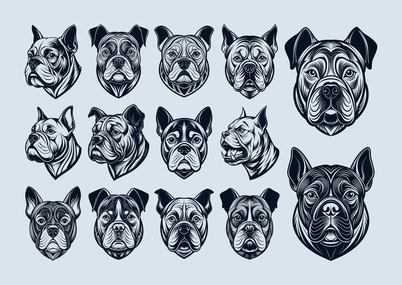 ai gerado conjunto do ilustrativo buldogue cabeça Projeto vetor