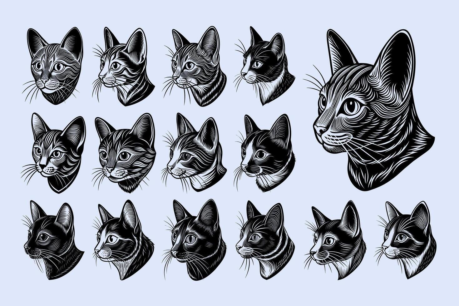 ai gerado mão desenhado lado Visão russo azul gato cabeça ilustração Projeto conjunto vetor