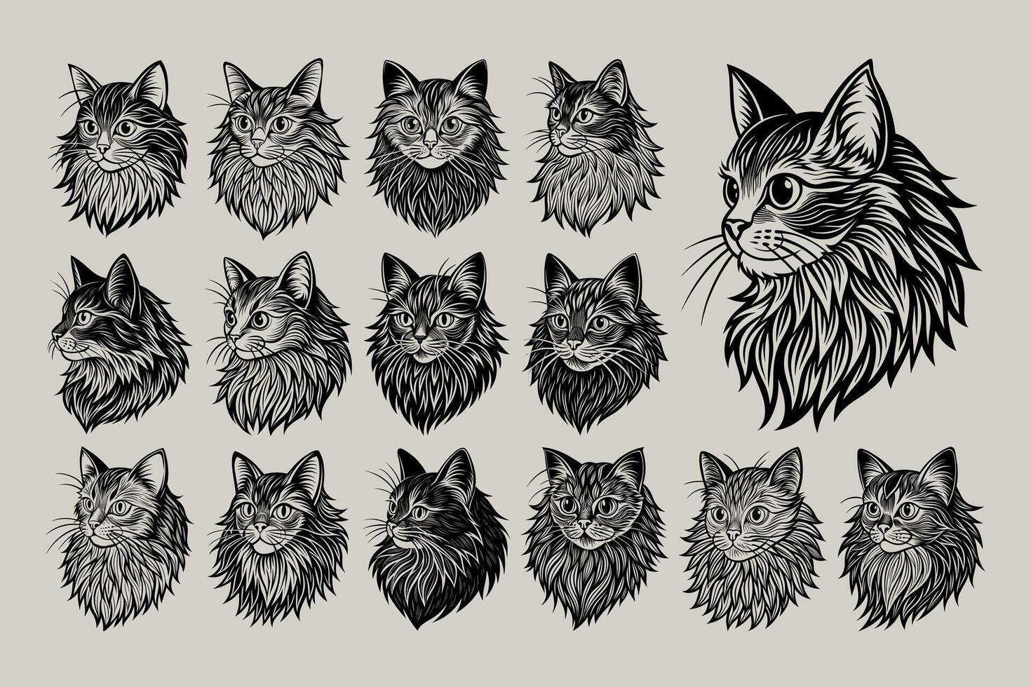 ai gerado lado Visão do desenhando persa gato cabeça ilustração Projeto conjunto vetor