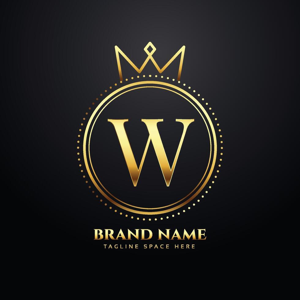 carta W dourado logotipo conceito com coroa forma vetor