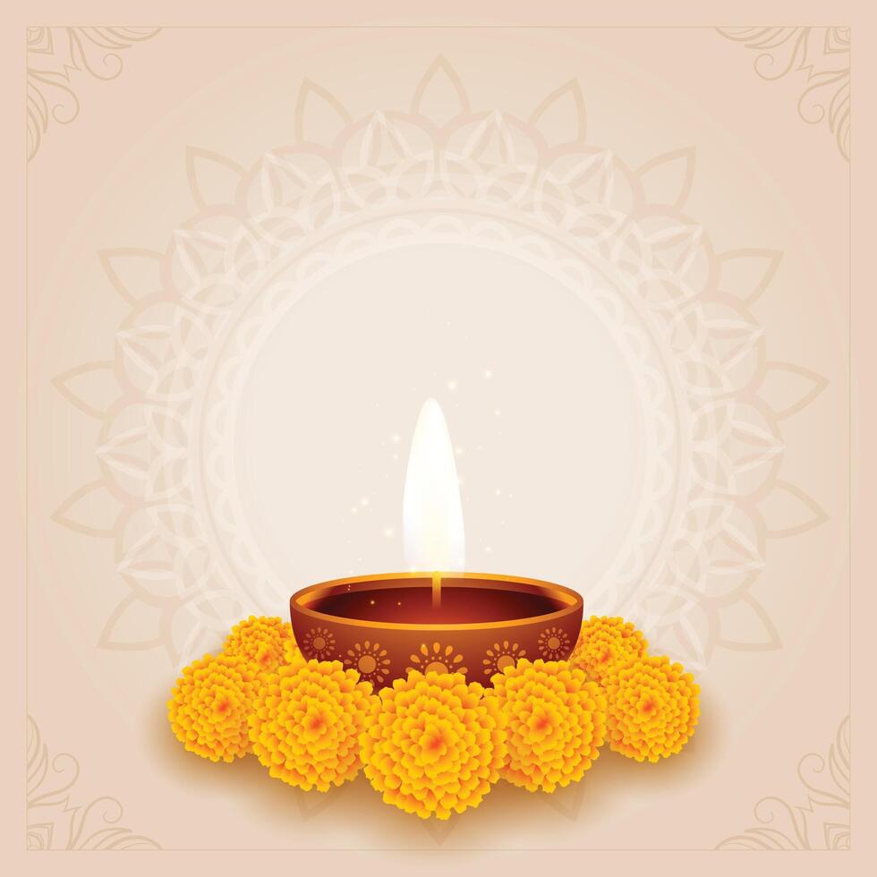 tradicional diwali puja fundo com diya e flor vetor