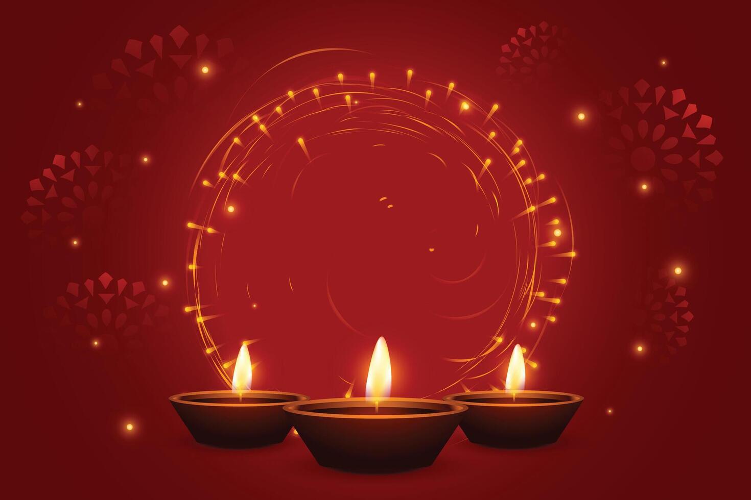 brilhante shubh diwali modelo com brilhando diya dentro vermelho fundo vetor