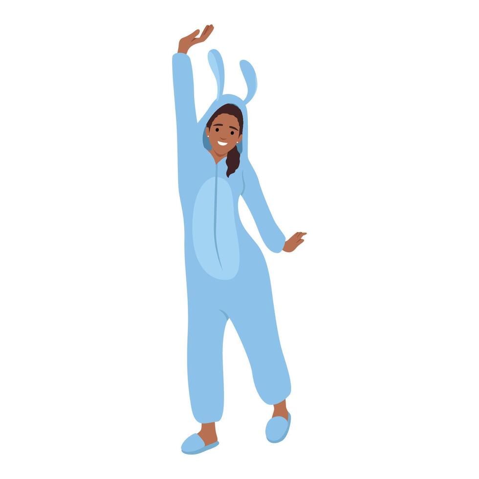 mulher vestindo azul Coelho pijamas. vetor