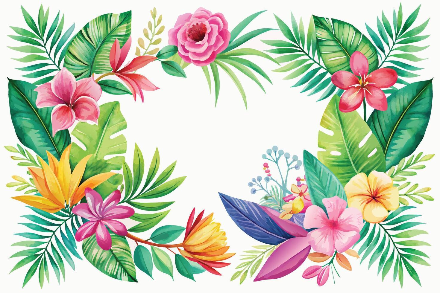 tropical flores e folhas quadro, Armação com floral decoração vetor ilustração Projeto