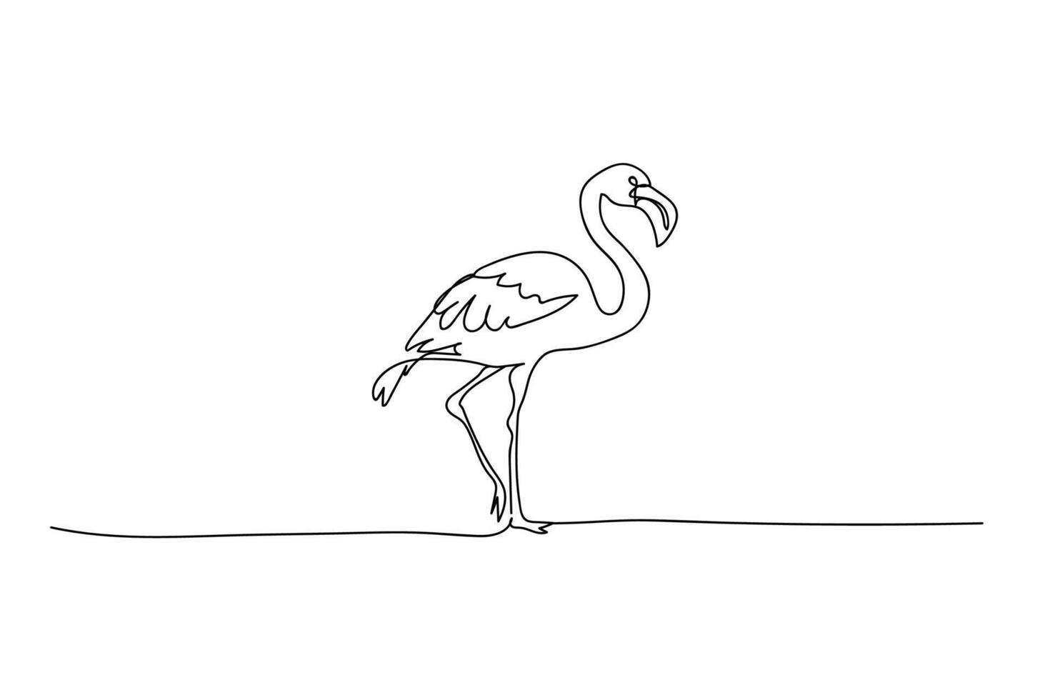 flamingo pássaro, Preto linha desenho, 1 linha esboço em branco fundo vetor