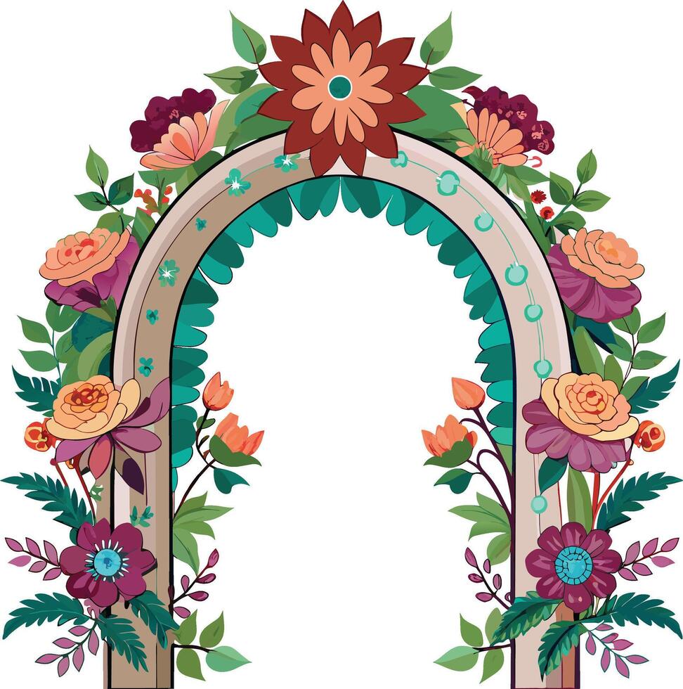 lindo Casamento arco com flores folhas e galhos decoração para casamento cerimônia aniversário festa vetor