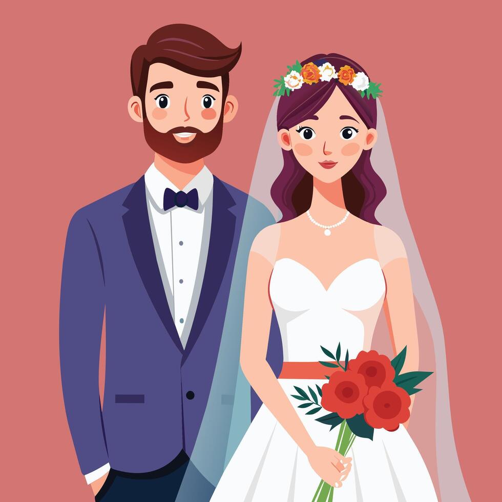 Casamento casal. noiva e noivo dentro Casamento vestir. vetor ilustração.