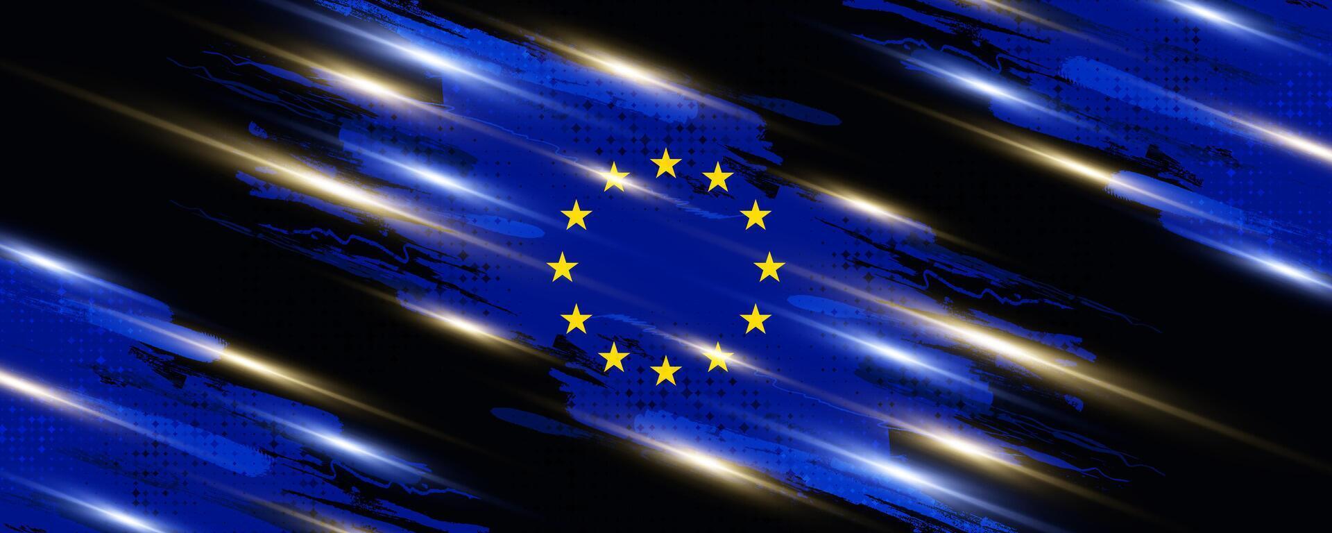 europeu União bandeira dentro escova pintura estilo com meio-tom e brilhando luz efeitos. bandeira do Europa com grunge conceito vetor
