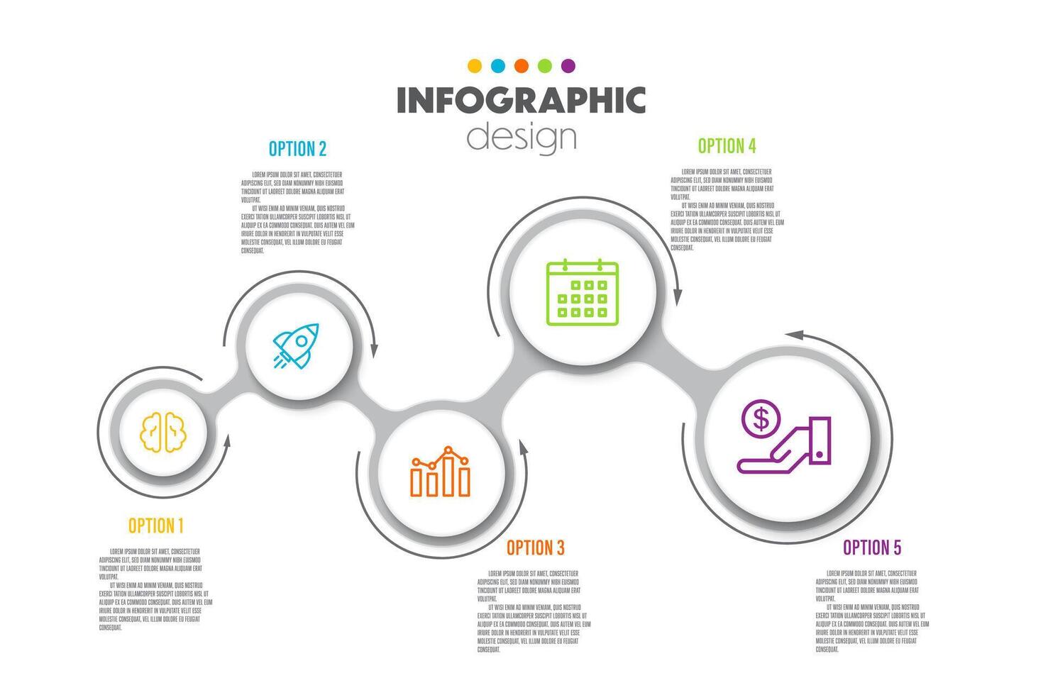 vetor nfographics modelo diagramas, gráficos, apresentações e o negócio conceito gráficos com 5 opções.