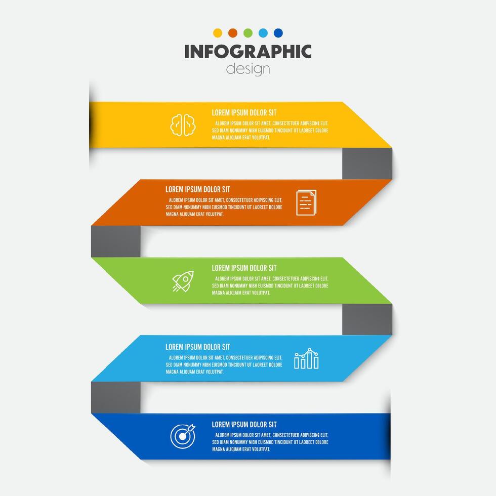 vetor infográfico fita é dobrado modelo diagrama. o negócio conceito 5 degrau para apresentação.