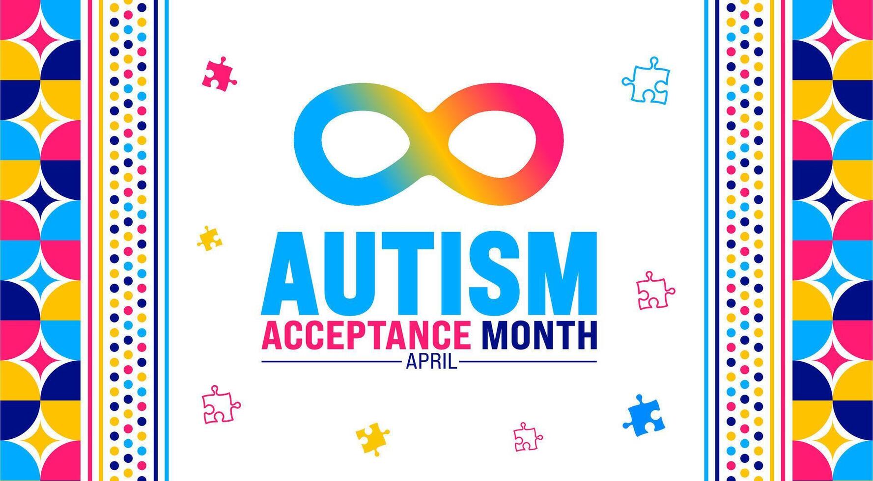 abril é autismo aceitação mês fundo modelo. feriado conceito. usar para fundo, bandeira, cartaz, cartão, e poster Projeto modelo com texto inscrição e padrão cor. vetor