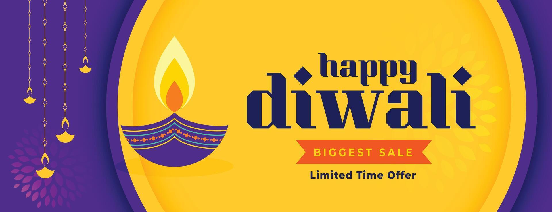 feliz diwali maior venda bandeira com artístico diya vetor