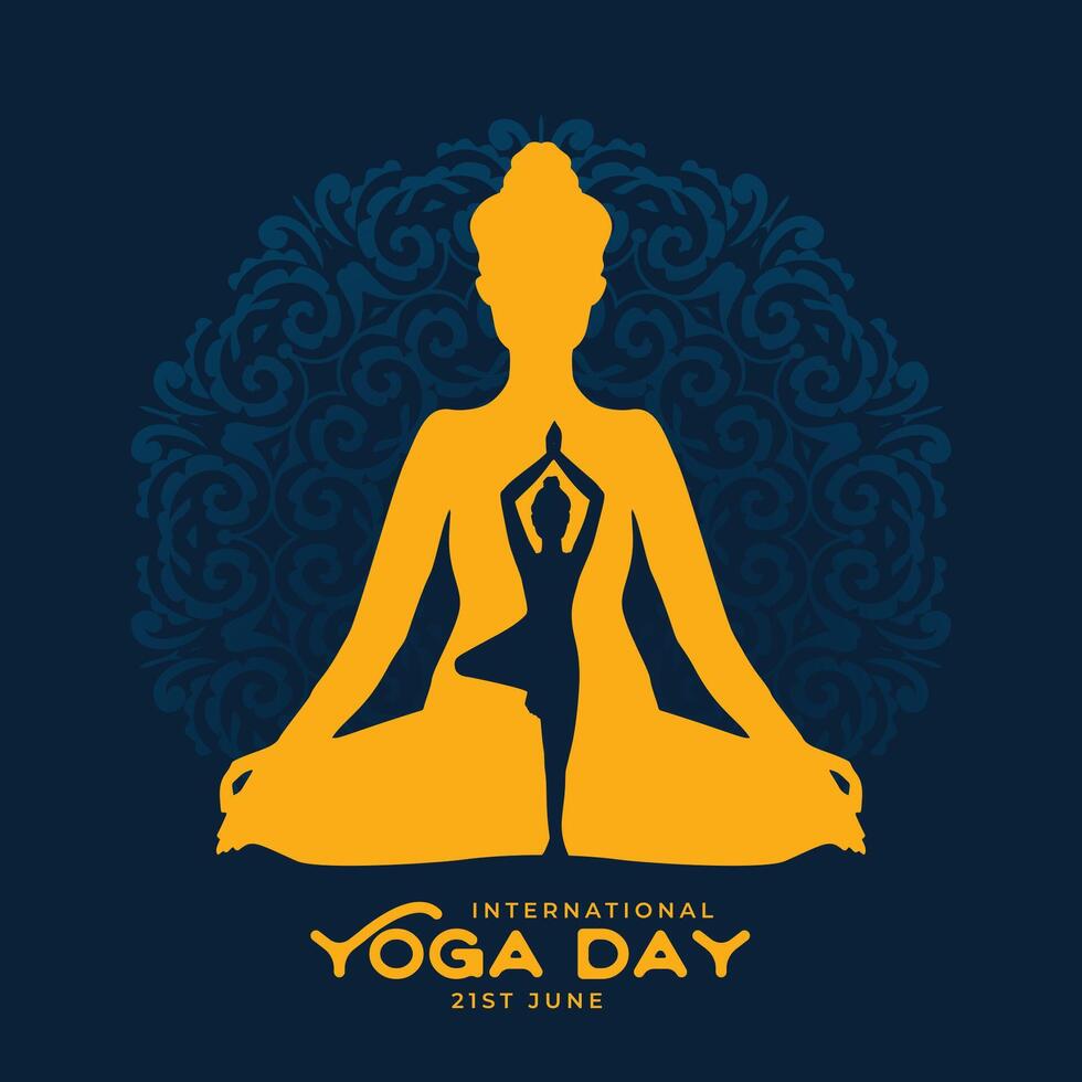 ioga dia celebração poster com diferente poses vetor