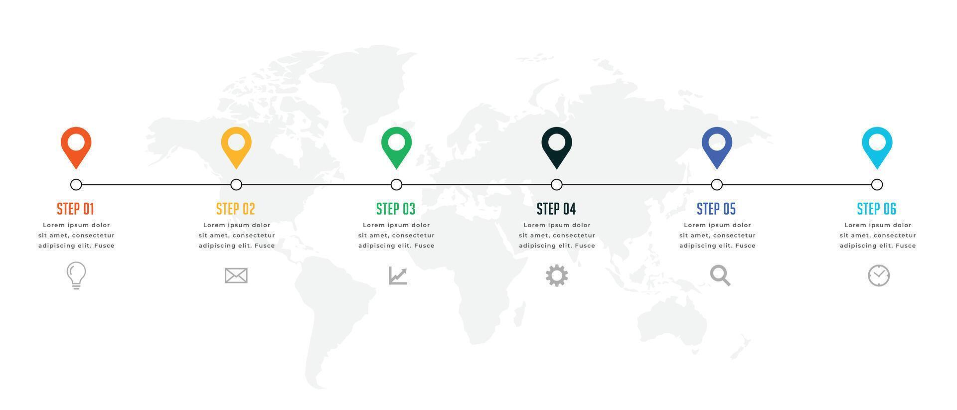 seis passos Linha do tempo ou Marco histórico infográfico modelo vetor