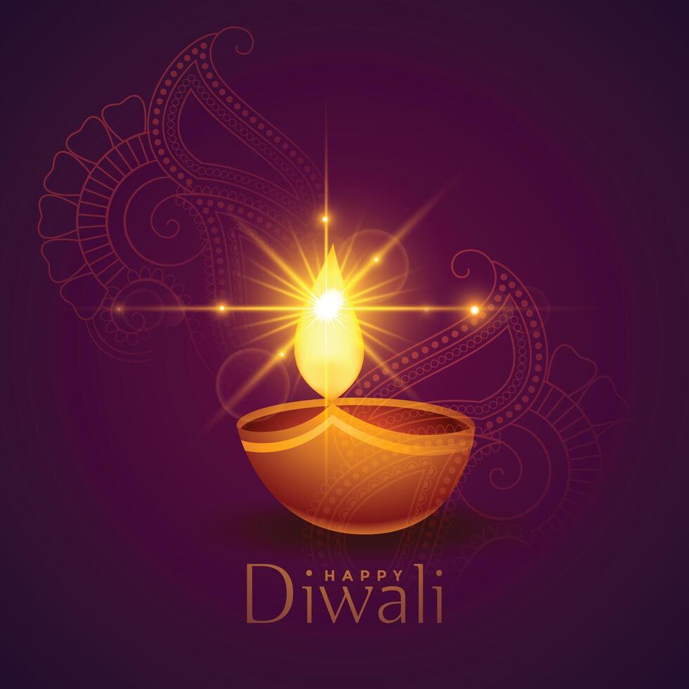 tradicional feliz diwali fundo com brilhando diya vetor