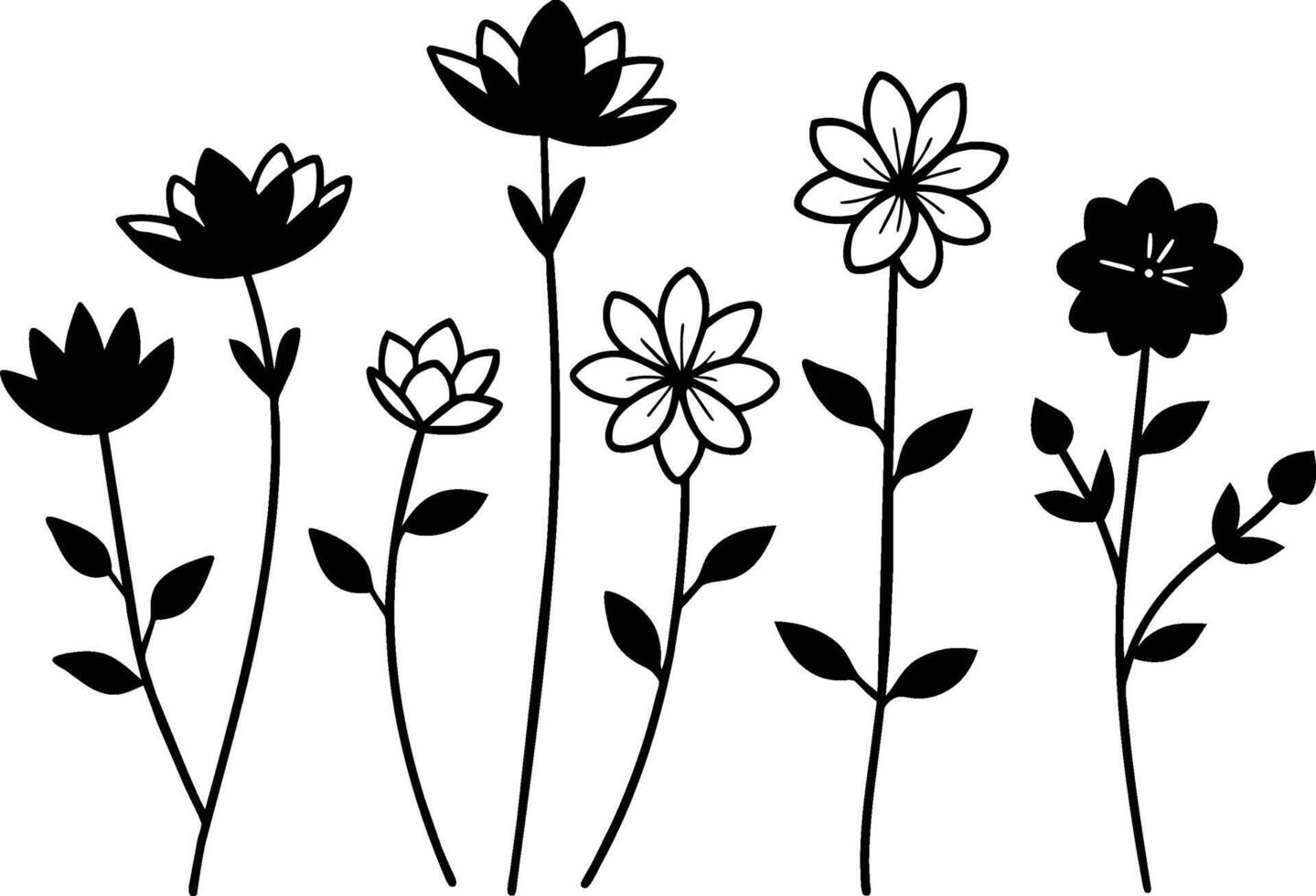 conjunto de flores de linha desenhada de mão vetor