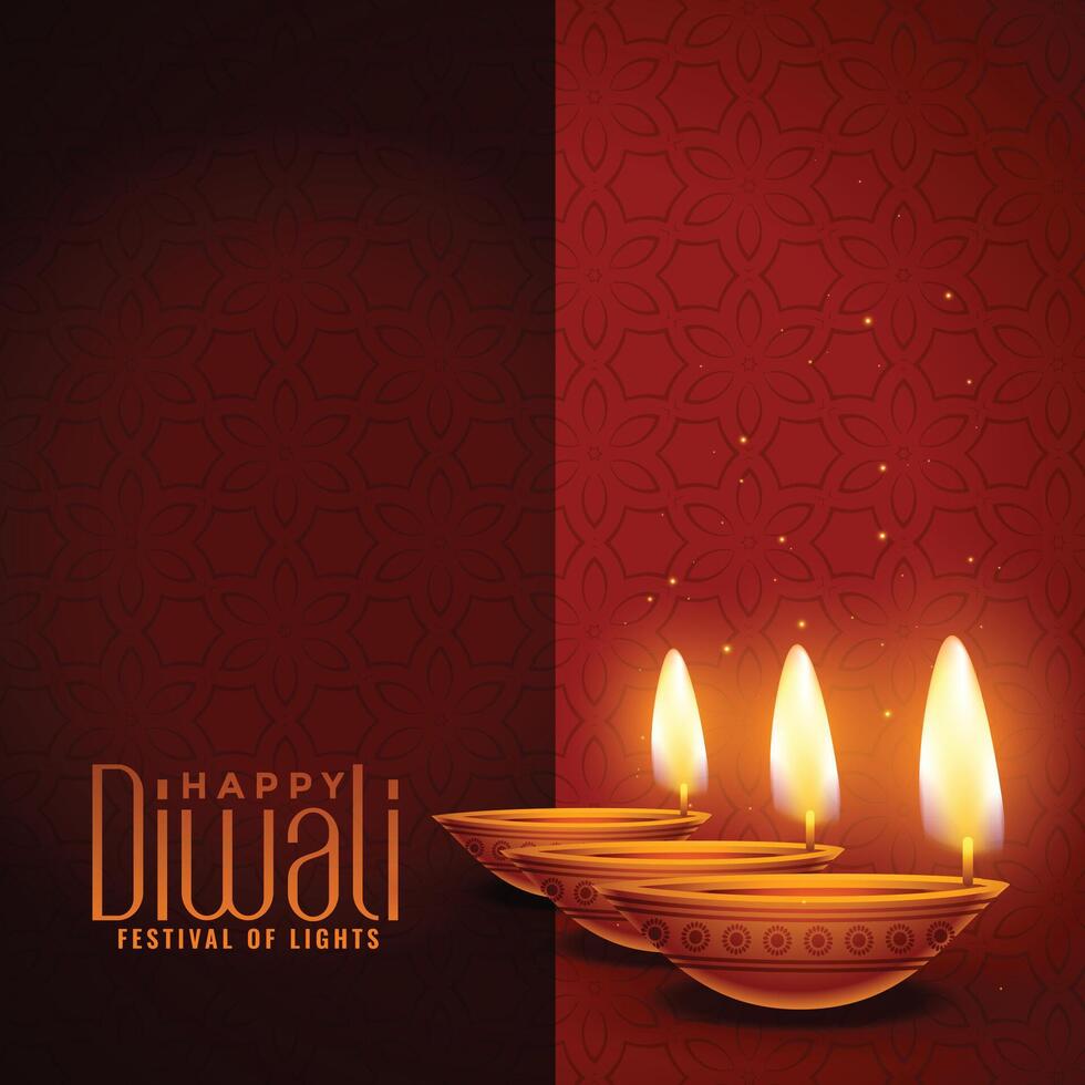 feliz diwali brilhando diya fundo com texto espaço vetor