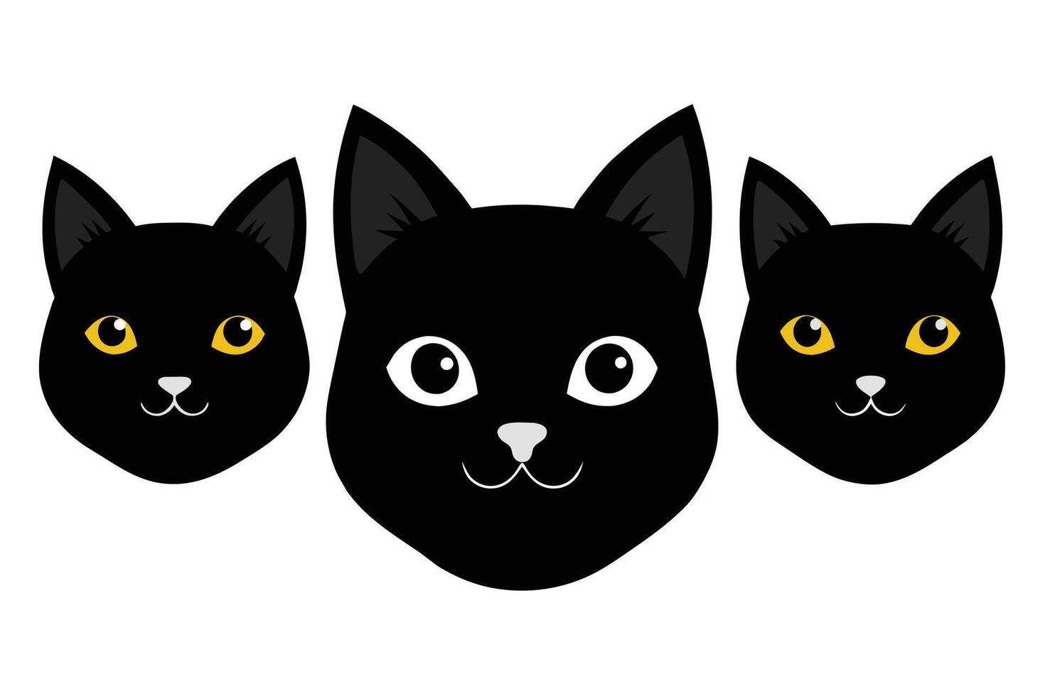 conjunto do Preto sortido gatos rostos isolado em branco fundo vetor