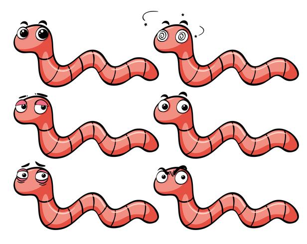 Worms com diferentes expressões faciais vetor