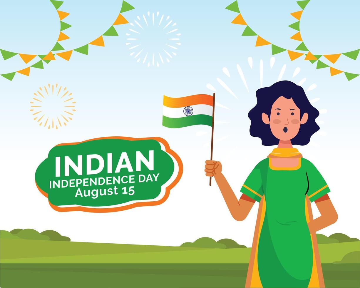 indiano independência celebrações dia ilustração vetor bandeira e postar projeto, celebrações dia grampo arte definir. Índia nacional bandeira liberdade independência patriotismo modelo.