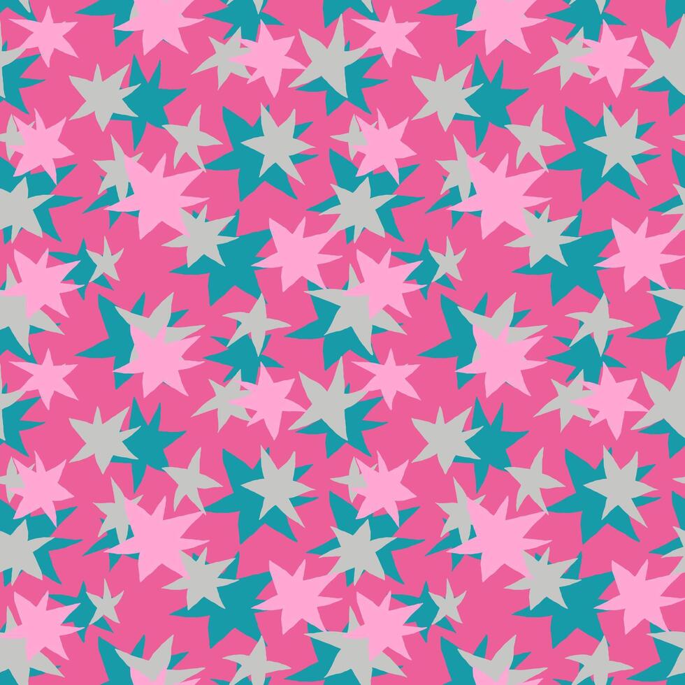 à mão livre desenhado cerceta, Rosa e prata estrelas em Rosa fundo desatado vetor padronizar. criativo colorida textura para impressão em têxtil, invólucro, têxtil, papel de parede, vestuário etc.