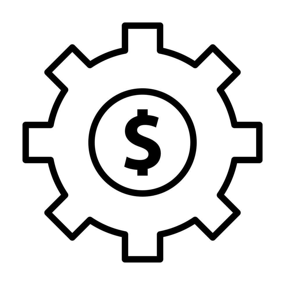 engrenagem com uma dólar placa linha vetor ícone para rede, Móvel e infográficos isolado em branco fundo.