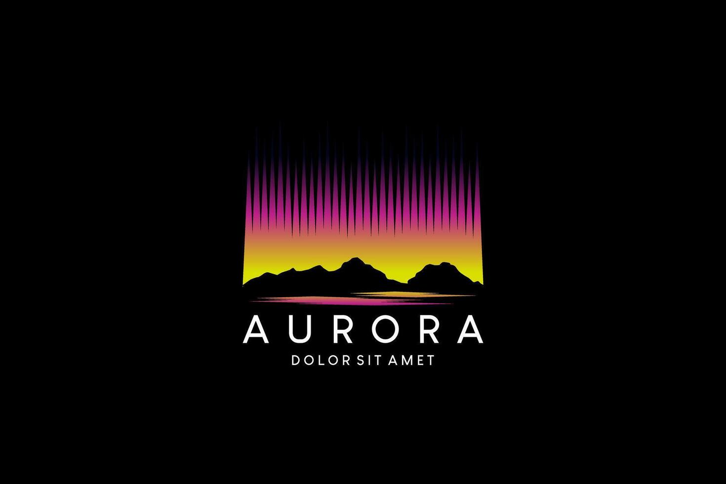 amarelo Rosa aurora boreal logotipo projeto, vetor ilustração do polar céu brilho sobre a montanhas