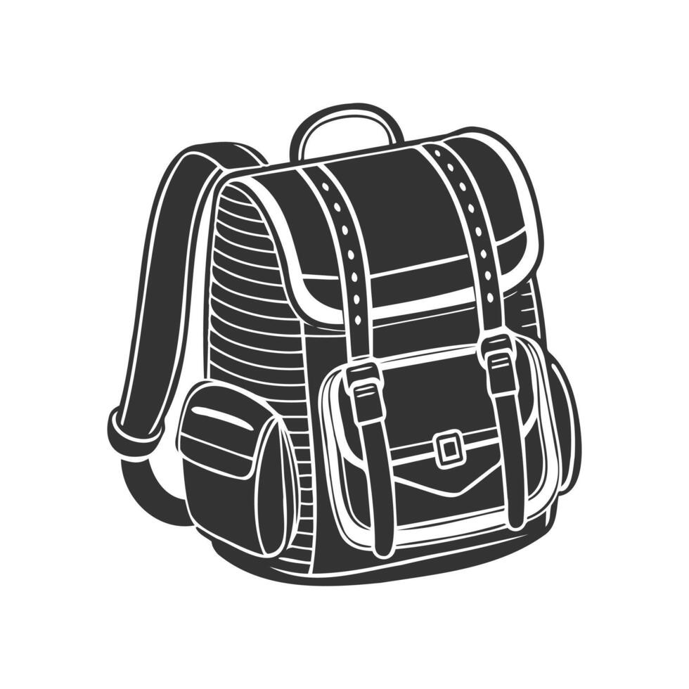 mão desenhado mochila. escola saco ou viagem mochila. Preto e branco silhueta. vetor