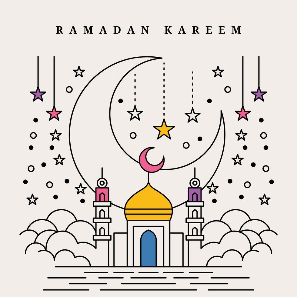 Ramadã kareem linha arte Projeto modelo fundo adequado para Ramadã cartazes, islâmico fundos, eid mubarak, eid al-fitr, eid al-adha, etc. vetor