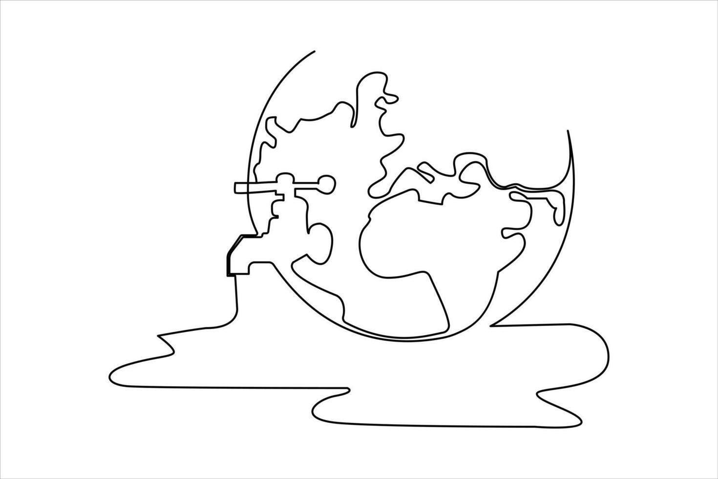 contínuo 1 linha desenhando do terra água. mundo água dia conceito isolado vetor ilustração