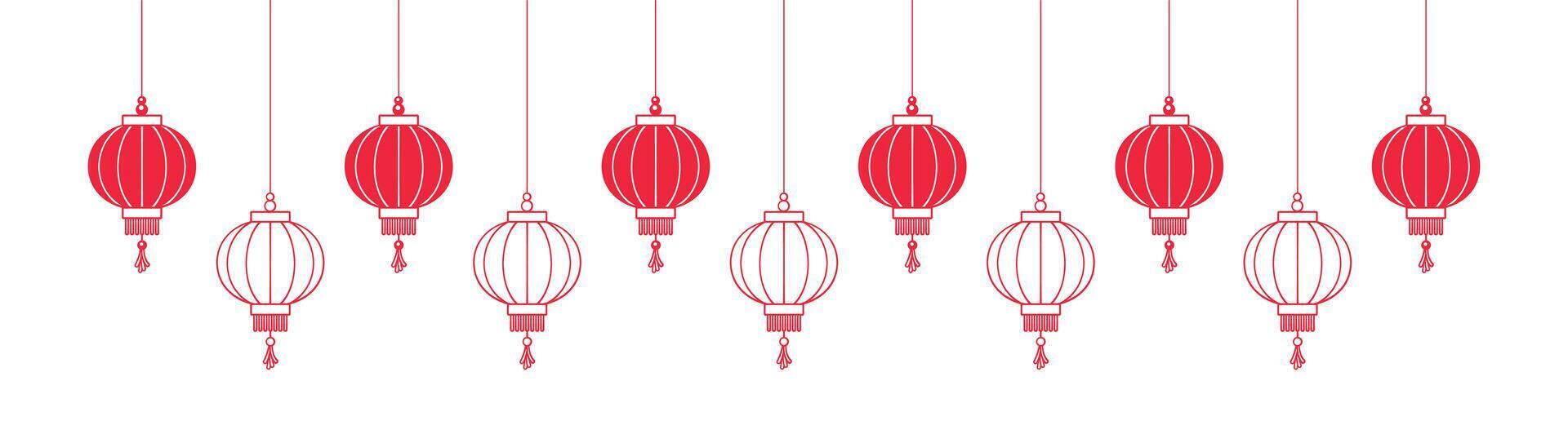 suspensão chinês Novo ano lanternas bandeira fronteira, lunar Novo ano e meio do outono festival gráfico vetor