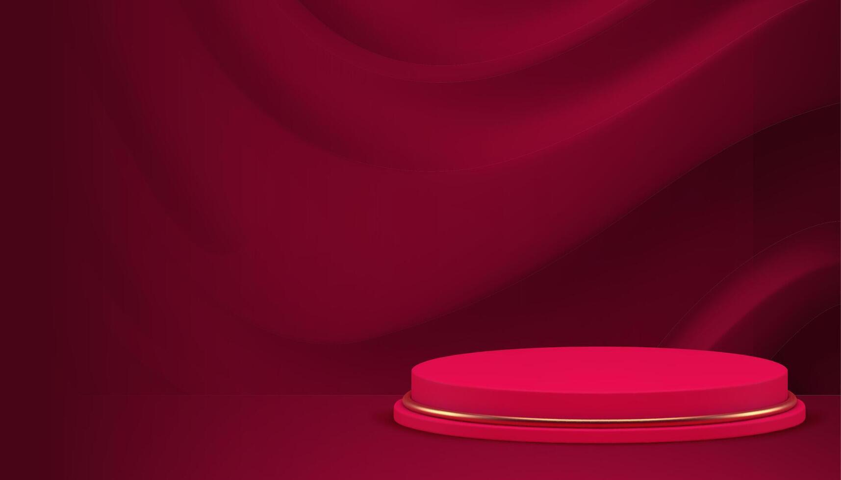 vermelho cilindro luxo elegante 3d pódio pedestal curvado onda parede fundo realista vetor