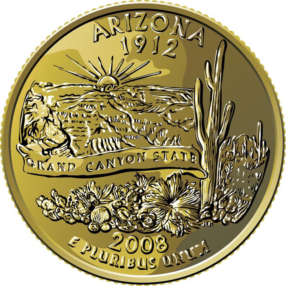 EUA dinheiro Washington trimestre 25 centavo moeda Arizona vetor