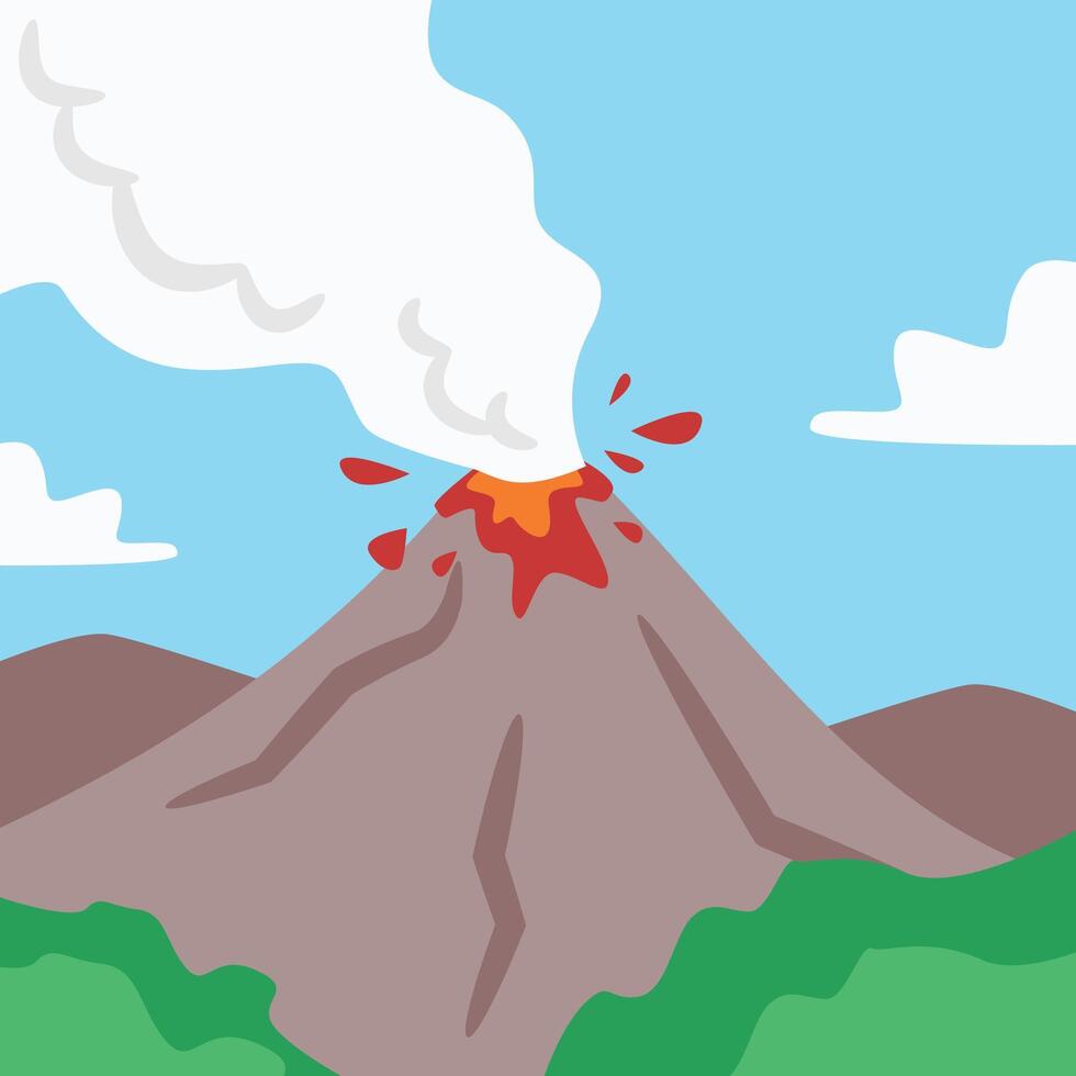 vulcão em erupção com fumaça e vapor vetor