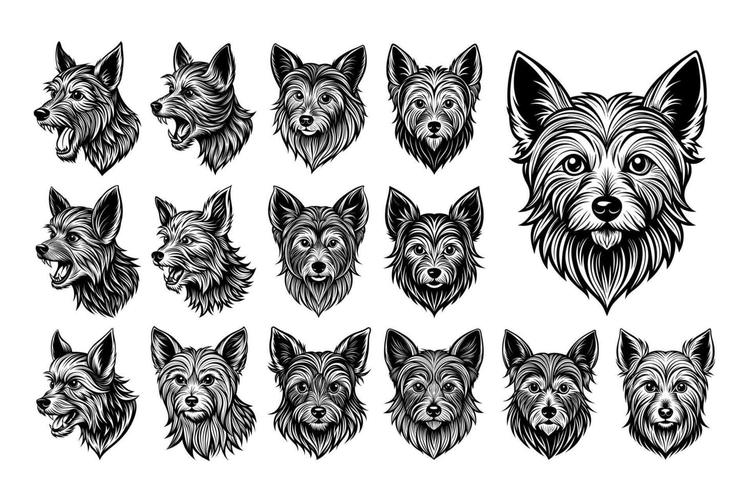 ai gerado coleção do yorkshire terrier cachorro cabeça ilustração Projeto vetor