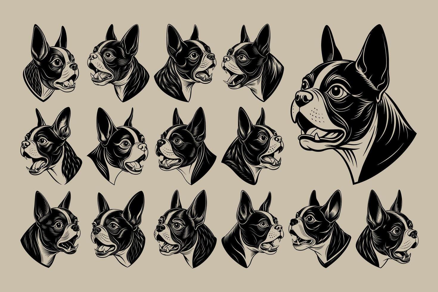 ai gerado ilustração do lado Visão desenhando boston terrier cachorro cabeça Projeto agrupar vetor