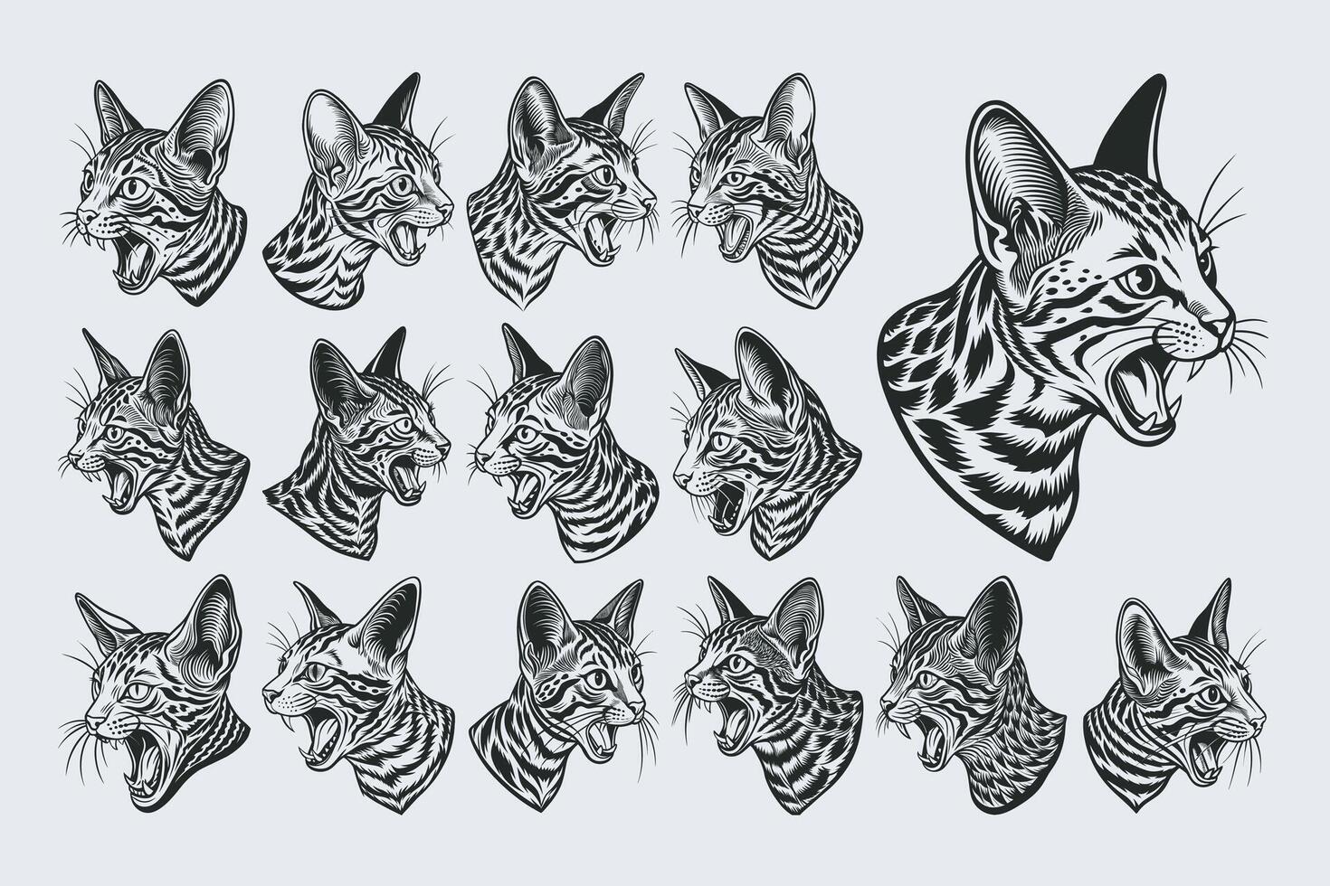 ai gerado mão desenhado miando ocicat animal cabeça dentro lado Visão ilustração Projeto agrupar vetor