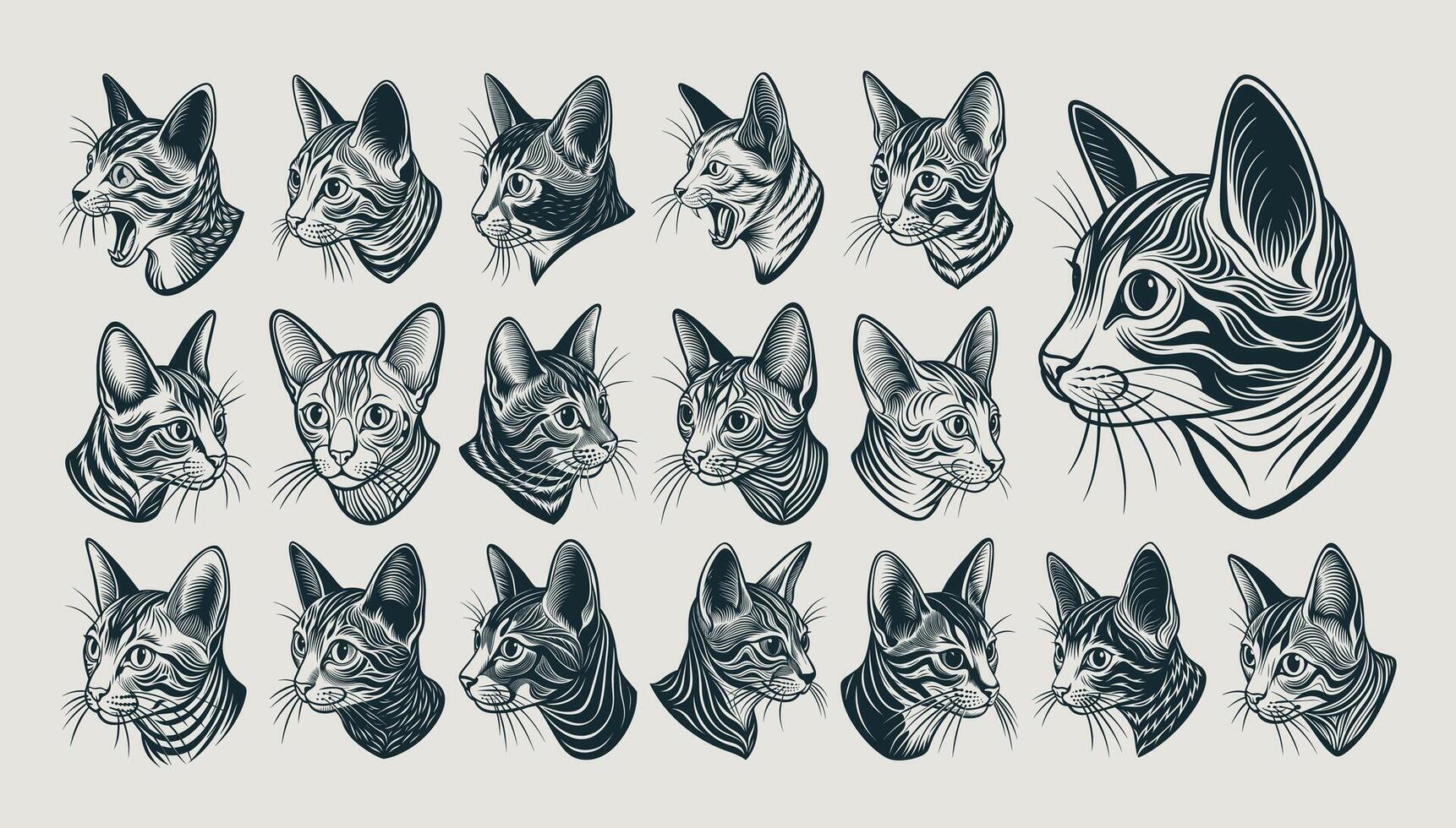 ai gerado agrupar do lindo lado Visão Cingapura gato cabeça ilustração Projeto vetor