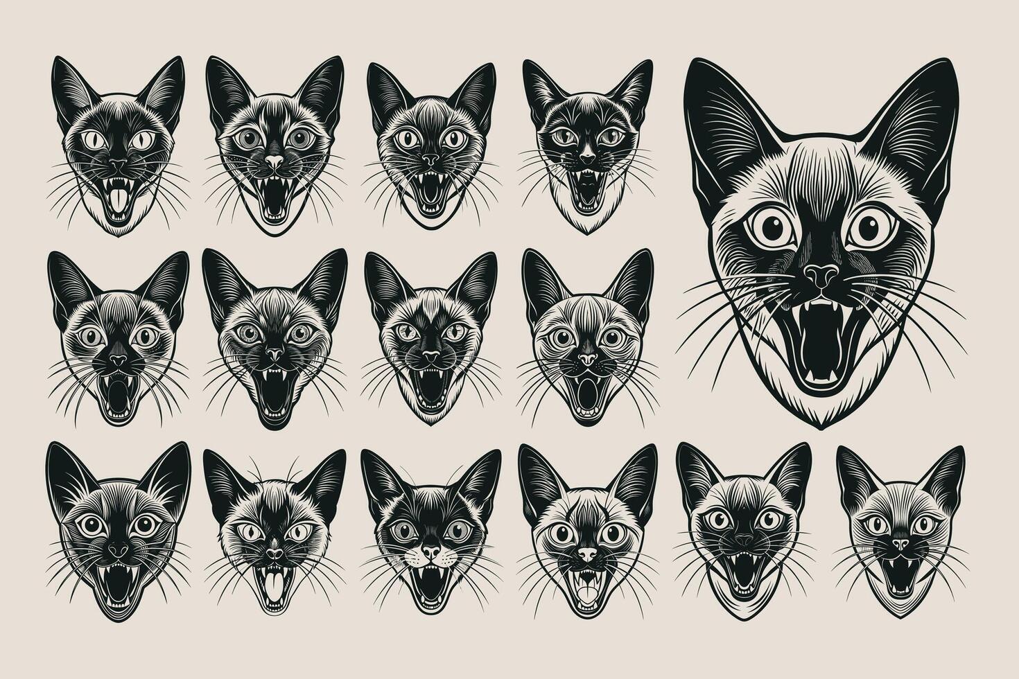 ai gerado engraçado miando siamês gato cabeça ilustração Projeto conjunto vetor