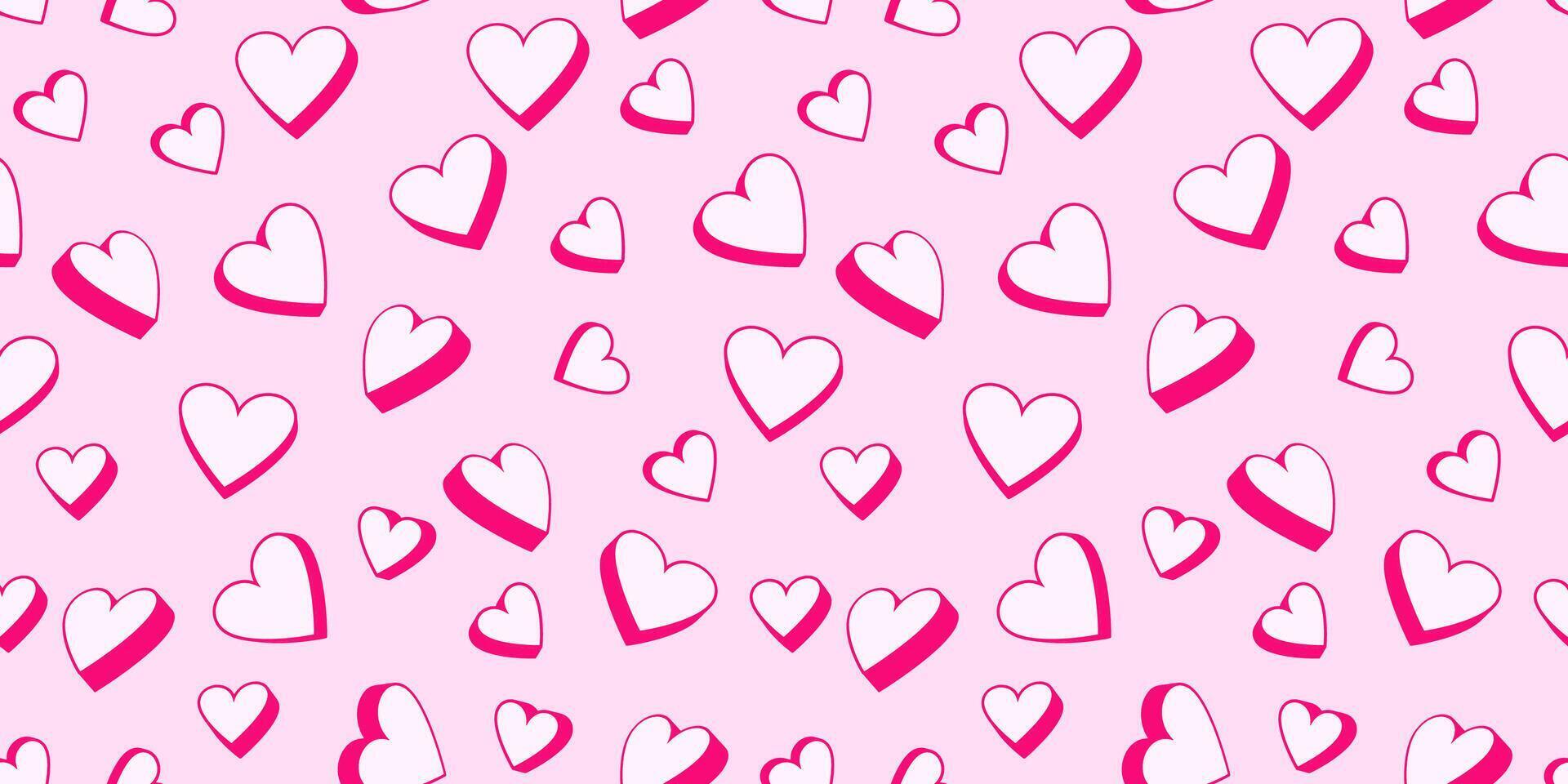 Rosa desatado padronizar com vibrante fofa desenho animado corações vetor mão desenhado simples criativo ilustração coração. namorados, amor fundo. Projeto para têxtil, moda, rede, tecido, impressão